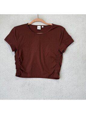 Tna Shirt Womens Medium Brown Ruched Side Short Sleeve Cropped Top Stretch